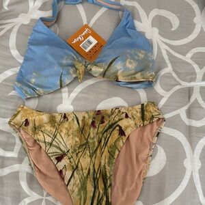 Lucky Brand Blue and Tan Bikini Set